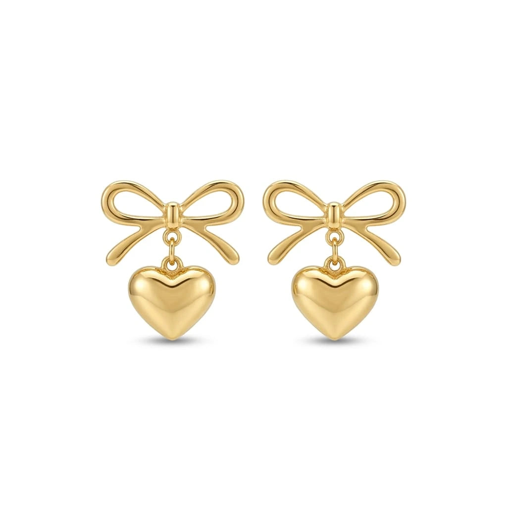 Bow Heart Drop Earrings